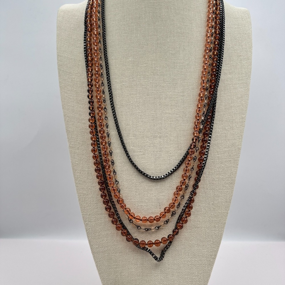 VTG Y2K Gunmetal Beaded Multi Strand Statement Necklace Jewelry
